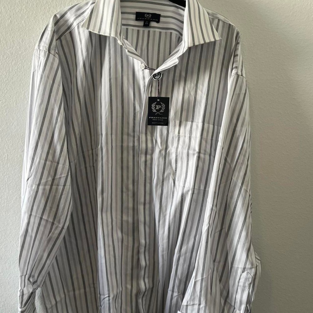 NWT Phat Farm white and grey striped button up shirt Size M #striped #menswear